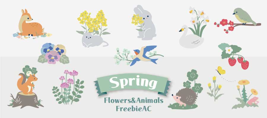 春の草花と生き物イラスト